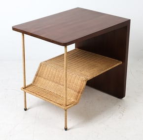 MCGUIRE FURNITURE WOOD & RATTAN SIDE TABLE