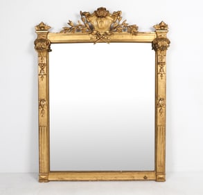LOUIS XVI STYLE LARGE GILT WALL MIRROR
