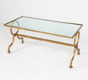 ITALIAN MID-CENTURY GILT IRON & GLASS COFFEE TABLE