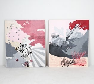 PAIR OF VINTAGE ABSTRACT PAINTINGS ON BOARD