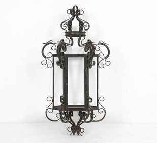 ANTIQUE LARGE WROUGHT IRON HANGING LANTERN