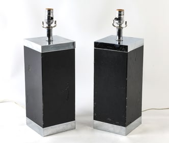 PAIR OF LEATHER & CHROME TABLE LAMPS