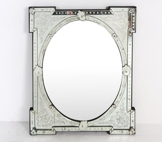 VINTAGE ETCHED GLASS VENETIAN WALL MIRROR