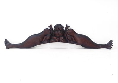 ANTIQUE CARVED OAK SEAL SCULPTURAL PANEL