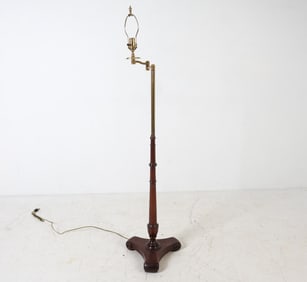 VINTAGE WALNUT & BRASS FLOOR LAMP