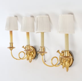 PAIR OF GILT TRUMPET-FORM SCONCES
