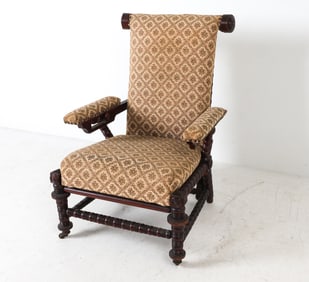 HUNZINGER SPIRAL-TURNED MORRIS CHAIR 19TH C.