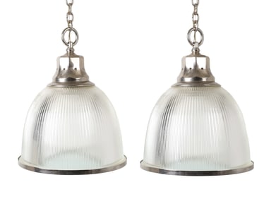 PAIR OF HOLOPHANE GLASS DOME CEILING LIGHTS