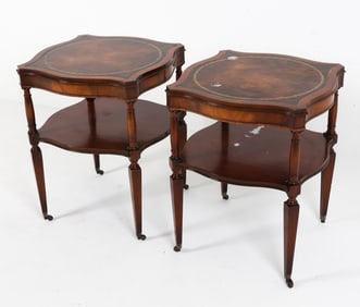 PAIR OF MAHOGANY & LEATHER TOP SIDE TABLES