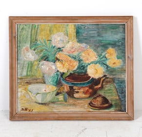 MID-CENTURY STILL LIFE PAINTING O/B