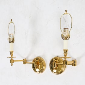 PAIR OF BRASS SWING ARM WALL SCONCES