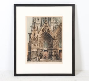 ANTIQUE CAMILLE FONCE CATHEDRAL LITHOGRAPH PRINT