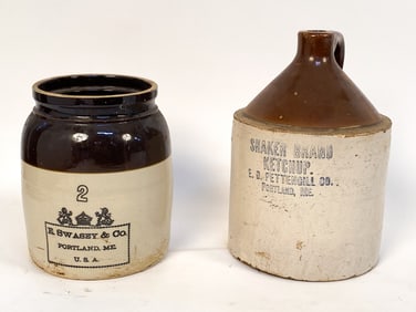 ANTIQUE MAINE STONEWARE CROCK & JUG