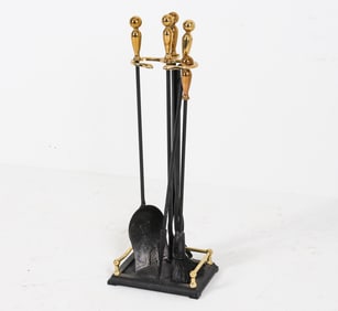 VINTAGE IRON & BRASS FIREPLACE TOOLS