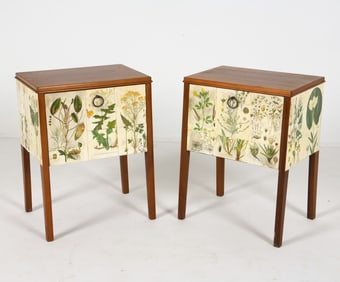 SCANDINAVIAN WALLPAPERED TEAK NIGHTSTANDS C. 1960S
