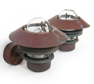 PAIR OF DANISH PATINATED COPPER OUTDOOR SCONCES