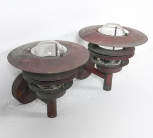 PAIR OF DANISH PATINATED COPPER OUTDOOR SCONCES