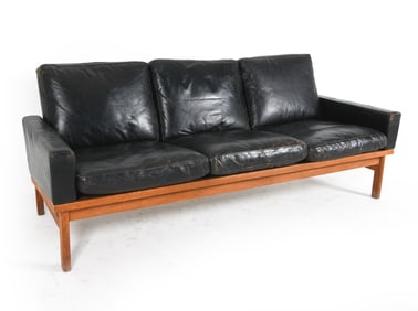 POUL M. VOLTHER STYLE BLACK LEATHER SOFA C. 1960S