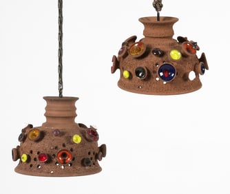 MID-CENTURY DANISH CERAMIC PENDANT LIGHT GROUP