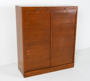 MID-CENTURY DANISH TAMBOUR DOOR CABINET