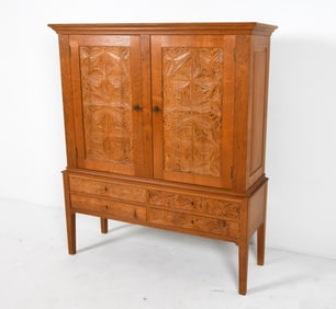 SCANDINAVIAN CARVED OAK CABINET C. 1960S