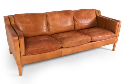 STOUBY DANISH BEECH & LEATHER SOFA C. 1970S