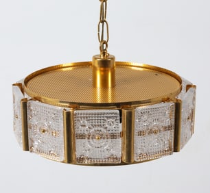 CARL FAGERLUND BRASS & GLASS CHANDELIER C. 1960S