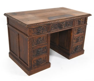 ANTIQUE 19TH C. SCANDINAVIAN CARVED OAK DESK