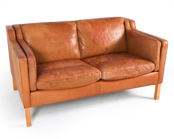 STOUBY DANISH BEECH & LEATHER LOVESEAT SOFA C.1970