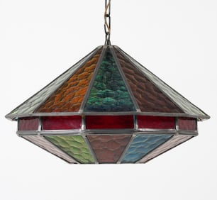 SCANDINAVIAN STAINED GLASS PENDANT LIGHT C. 1960S