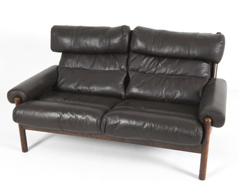 SCANDINAVIAN BEECH & LEATHER LOVESEAT SOFA