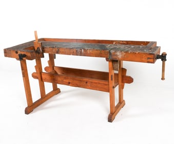 VINTAGE SCANDINAVIAN PINE CARPENTER'S WORK BENCH