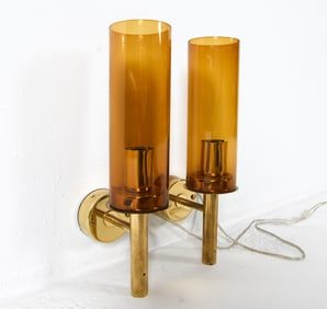 HANS-AGNE JAKOBSSON BRASS & GLASS SCONCES C. 1960S