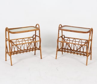 (2) MID-CENTURY DANISH BAMBOO MAGAZINE RACKS