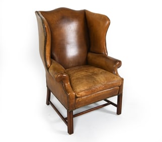 DANISH LEATHER WING BACK LOUNGE CHAIR C. 1960S