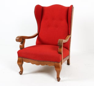 MID-CENTURY DANISH OAK & WOOL WINGBACK CHAIR
