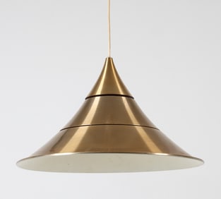 DANISH BRASS TONE CONE PENDANT LIGHT C. 1960S