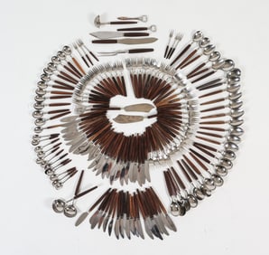 LARGE GROUPING OF DANISH TEAK & STEEL FLATWARE