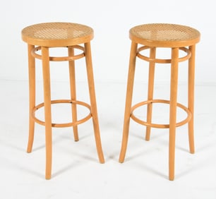 PAIR OF THONET BENTWOOD & CANE BARSTOOLS