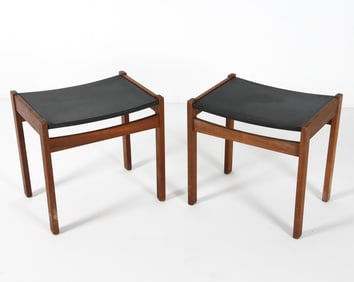PAIR OF DANISH TEAK & LEATHER STOOLS C. 1970S