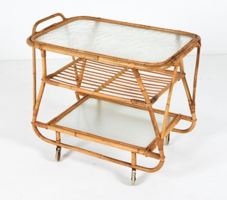 SWEDISH BAMBOO & GLASS BAR CART C. 1960S