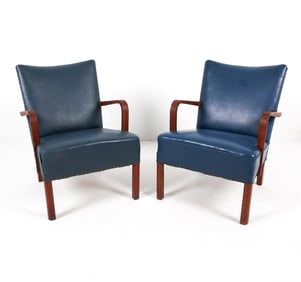PAIR OF DANISH LEATHER & TEAK LOUNGE CHAIRS