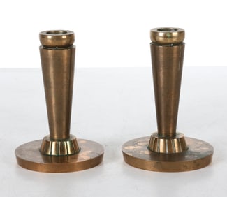 PAIR OF DANISH METRO BRONZE CANDLE HOLDERS