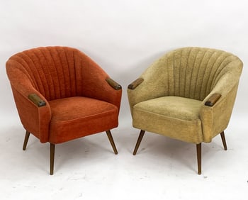 (2) DUTCH LAMBSWOOL & WALNUT COCKTAIL CHAIRS