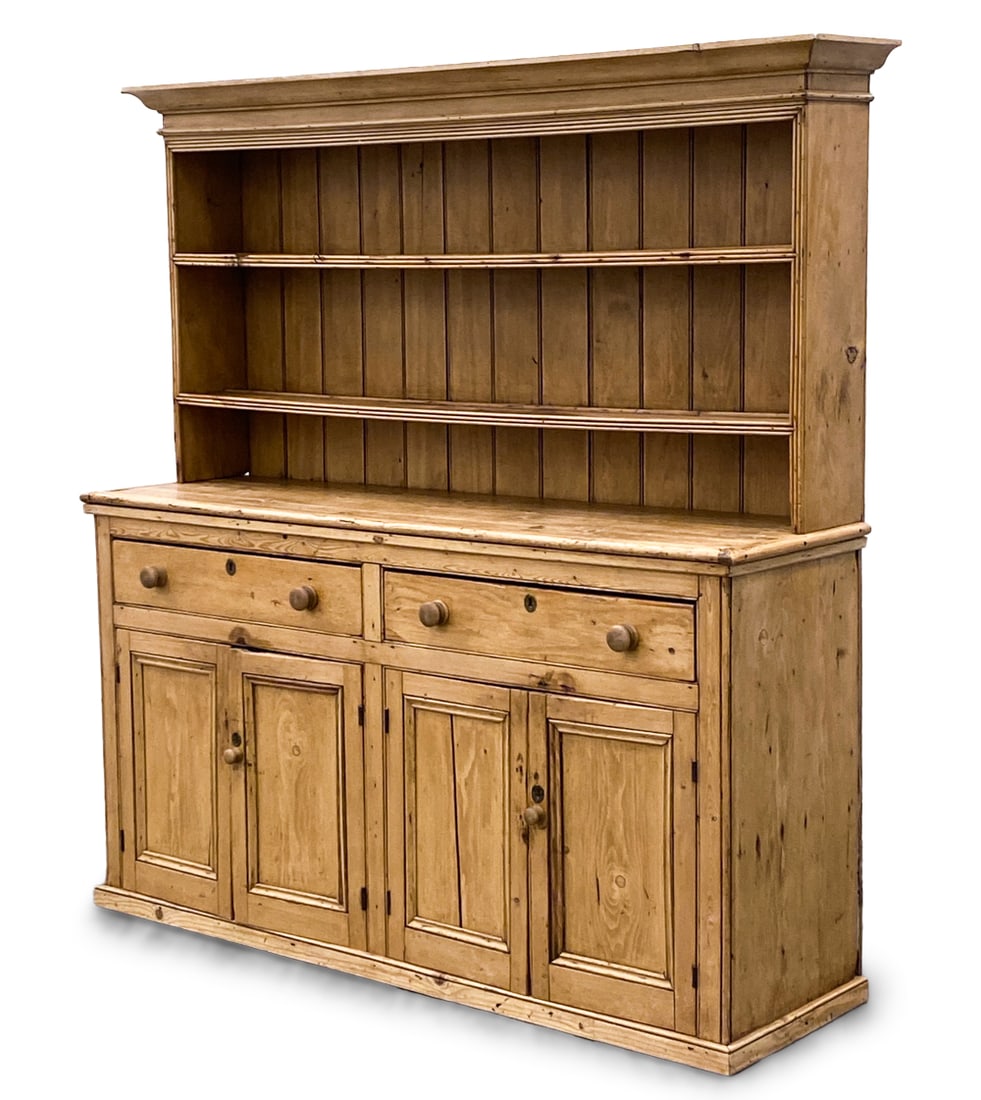 19TH C. PINE BREAKFRONT SIDEBOARD CABINET (1 of 9)