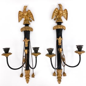 PAIR OF ITALIAN FEDERAL EAGLE GILT CANDLE HOLDERS