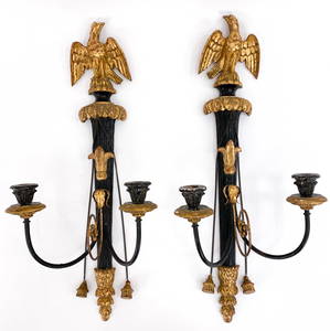 PAIR OF ITALIAN FEDERAL EAGLE GILT CANDLE HOLDERS