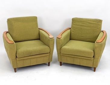 SCANDINAVIAN WOOL & OAK LOUNGE CHAIRS C. 1960'S
