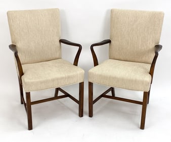 PAIR OF FRITZ HANSEN STYLE DANISH WOOL ARMCHAIRS