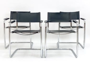 (4) ITALIAN LEATHER & CHROME ARMCHAIRS